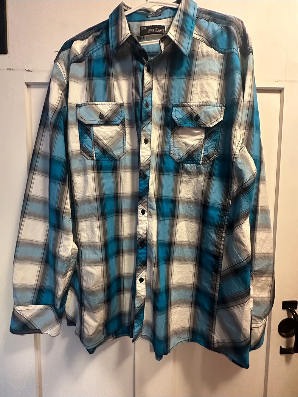 Buckle Men's Teal and White Plaid Button-Up Shirt